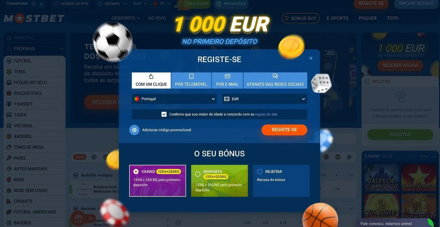 Registo e login na Mostbet PT oficial